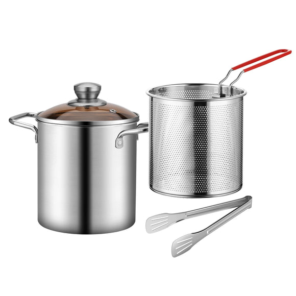 NNEOBA 3PCS Deep Fryer Pot Set 304 Stainless Steel Fry Silver