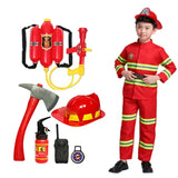 120CM Kids Firefighter Halloween Cosplay Uniform Toys Children Sam Firemen Role Work Clothing Suit Boy Girl Performance Party Costumes