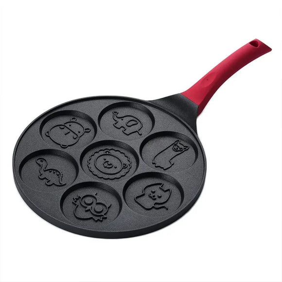 NNEOBA Seven-Hole Animal Face Pancake Frying Pan Non-Stick Black