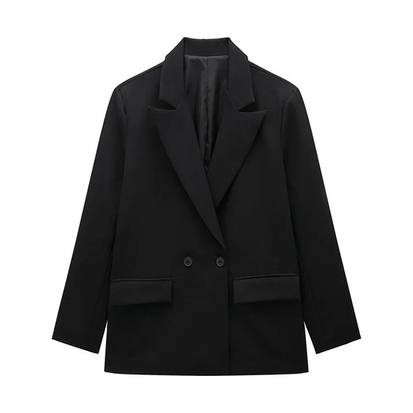 NNEOBA Womens Double Breasted Blazer with Pockets (Black)