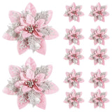 5/10pcs 14.5cm Christmas Flower Ornaments,Pink,Red,Gold,Glitter Artifical Flowers For Christmas Tree,Xmas Decoration For Home