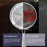 NNEOBA 20cm Tri-Ply 304 Stainless Steel Frying Pan Uncoated Silver