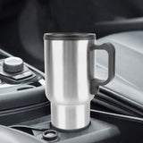 NNEOBA 12V Electric Heating Car Kettle 450mL Stainless Steel Thermal Mug Silver