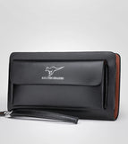 NNEOBA Men Leather Clutch Bag Double Zipper Business (Black)