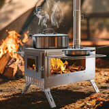 Portable Wood Burning Tent Stove with 6 Stainless Steel Chimney Pipes