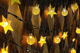 12M 100-LED Solar String Lights Warm Light Crystal Ball & Star