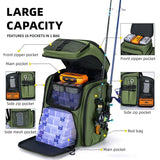 NNEOBA Tackle Backpack with Rod Holders Camping Green