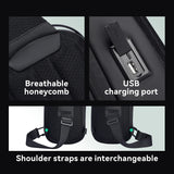 NNEOBA Hard-Shell Waterproof Crossbody Bag Sling with USB Port Black