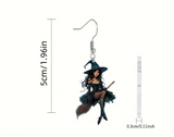 2D Acrylic Halloween Witch Earrings