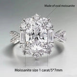 Sterling Silver 1 Carat Oval Moissanite Ring – Vintage Elegant Statement Ring for Women