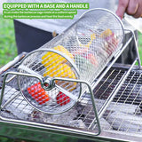 NNEOBA 12-Inch Stainless Steel Rolling BBQ Grill Mesh Rotisserie Roaster Cage Silver