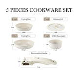 NNEOBA 5-Piece Non-Stick Cookware Set Aluminum Alloy Pots and Pans with Lids White