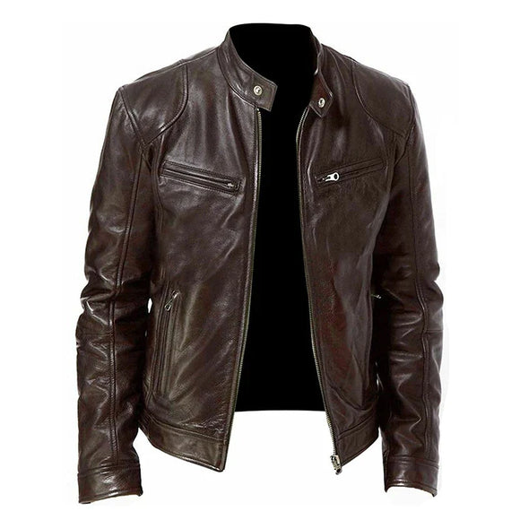 NNEOBA Men's PU Motorcycle Leather Jacket Slim Fit Zipper
