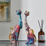 NNEOBA European Style 2pcs Oil Painting Cat Statues Animal Modern Sculpture Room Decoration Accessories Sculptures for Home Design Gift
