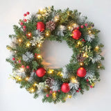 Elegant Red Christmas Wreath LED PVC Red Fruit Christmas Wreath Window Door Wall Ornament Decorations Home Halloween Decor Gifts