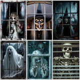Scary Halloween Horror Curtain Backdrop – Witch, Zombie & Ghost Hanging Cloth for Window, Party & Haunted House Decoration