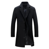 NNEOBA Men's Cotton Wool Blend Long Windbreaker Coat (Black)