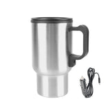 NNEOBA 12V Electric Heating Car Kettle 450mL Stainless Steel Thermal Mug Silver