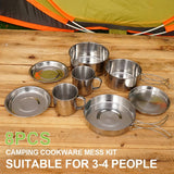 NNEOBA 8-Piece Camping Cookware Mess Kit Silver