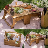 NNEOBA 2-in-1 Wooden Folding Wine Table & Storage Basket