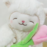 NNEOBA Kawaii White Sheep Lamb Plush with Tulip Flower