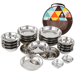NNEOBA 22-Piece Camping Tableware Set Silver
