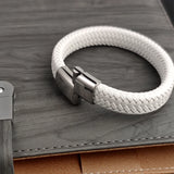 White Leather Braided Bracelet for Men