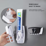 NNEOBA Automatic Toothpaste Dispenser Wall Mount Dust-proof Toothbrush Holder Wall Mount Storage Rack Bathroom Accessories Set Squeezer