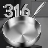 NNEOBA 20cm Tri-Ply 304 Stainless Steel Frying Pan Uncoated Silver