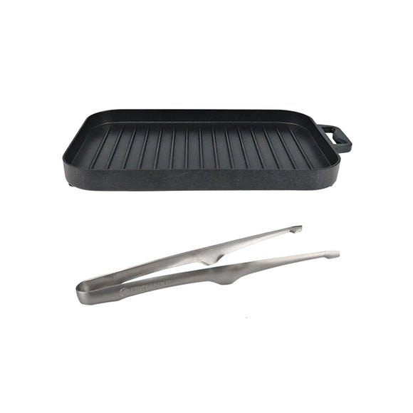 NNEOBA Mini Grill Plate Set – Non-Stick Aluminum Alloy Griddle with Tong Black