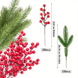 Artificial Pine Branches with Red Berries 10Pcs