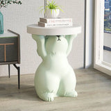 NNEOBA Artistic Rabbit Statue Tea Table - Light Green Round Side Table for Home Decor
