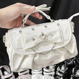 NNEOBA White Bow Rhinestone Shoulder Handbag