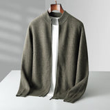 Men's Wool Mock Neck Zippered Cardigan Sweater