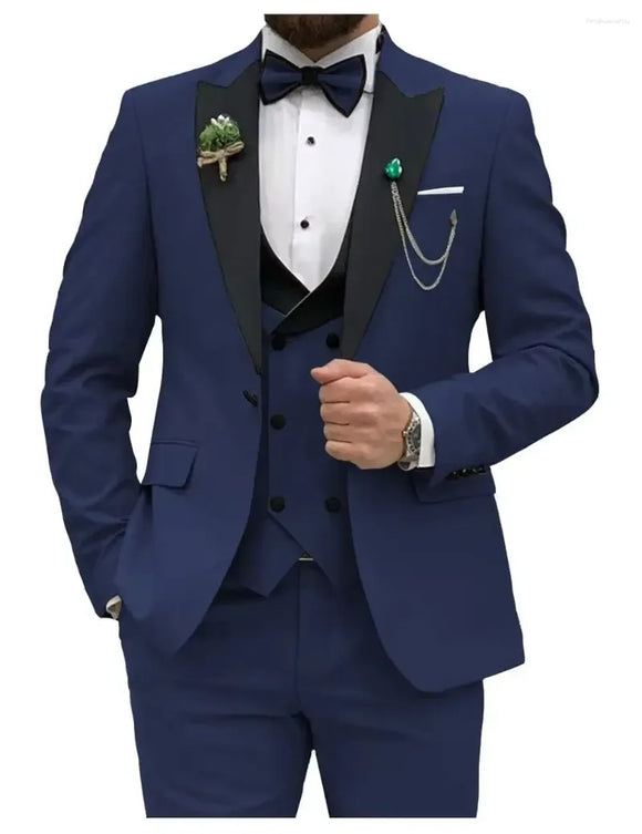NNEOBA Men's Slim Fit 3-Piece Suit Formal Set (Dark Blue)