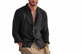 Men's Linen Stand Collar Long Sleeve Shirt