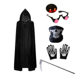 140CM Halloween Scary Costume Grim Reaper Costume for Boys Kids Costume with Glowing Red Eyes with Gloves Mask