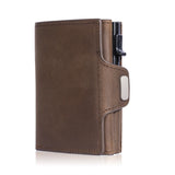 Genuine Leather Pop-Up Card Wallet with Coin Pocket