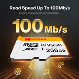 256GB KODAK MicroSDXC Memory Card U3 V30 Class 10 A1