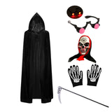 140CM Halloween Scary Costume Grim Reaper Costume for Boys Kids Costume with Glowing Red Eyes with Gloves Mask
