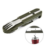 NNEOBA 7-in-1 Folding Camping Cutlery Set with Storage Bag Green