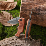 NNEOBA Folding Knife Solid Wood Handle Brown