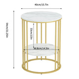 NNEOBA Round Marble Accent Table - Gold Frame, 2-Tier Nightstand
