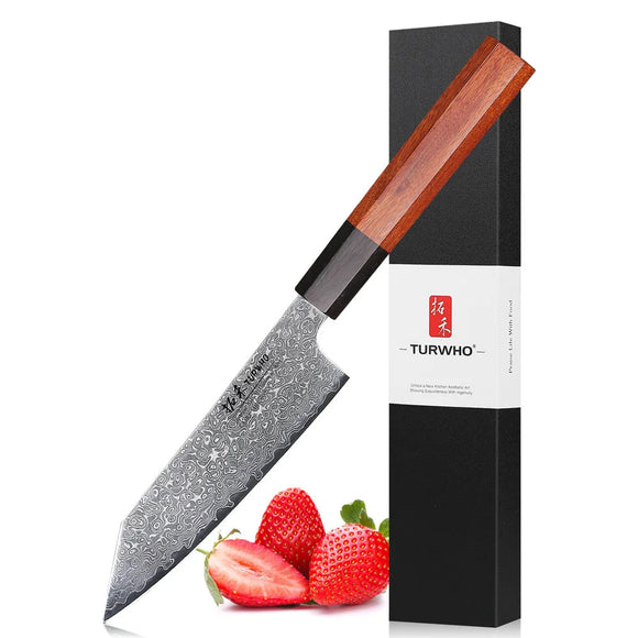 NNEOBA 5-Inch Hand-Forged Damascus Steel Utility Knife Ebony And Rosewood Brown