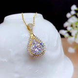 18K White Gold Plated Moissanite Teardrop Necklace – 925 Sterling Silver Pendant