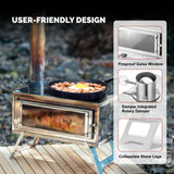 NNEOBA Portable Folding Wood Stove with Chimney Fastfold Tent Stove Silver
