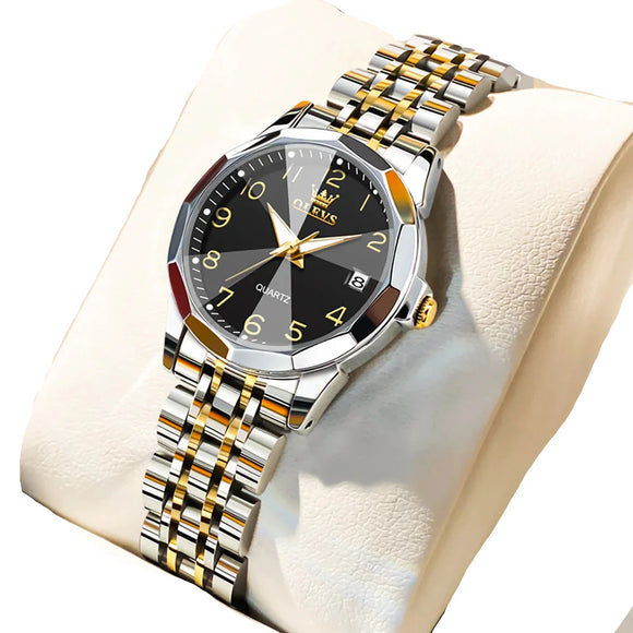 NNEOBA Womens Stainless Steel Quartz Watch Waterproof (Gold Black)