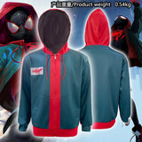 Miles Morales Cosplay Costumes for Men 3D Printing Zipper Jacket Anime Hoodies Green Hooded Sweatshirts Halloween Clothing