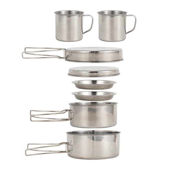 NNEOBA 8-Piece Camping Cookware Mess Kit Silver