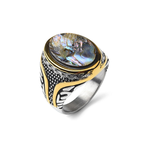 NNEOBA Stainless Steel Gemstone Rings for Men and Women (Abalone Shell)